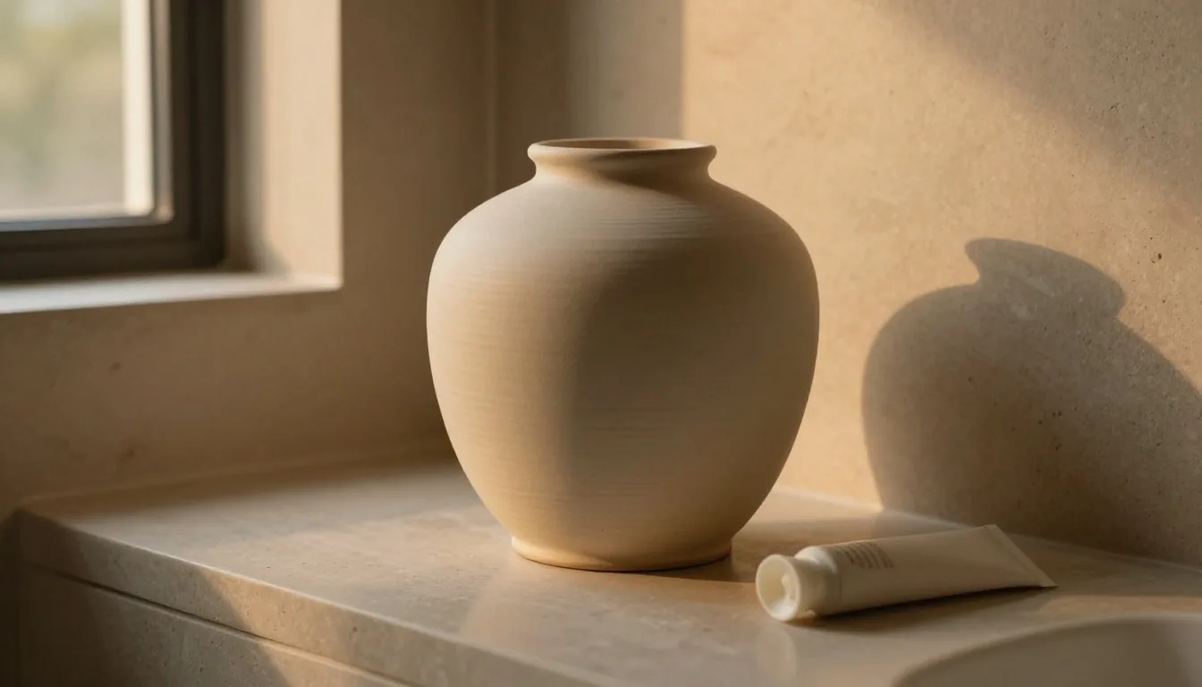 Basic skincare items on a stone shelf