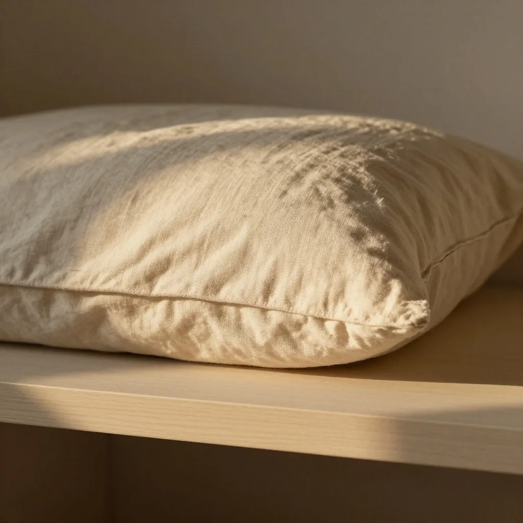 Folded linen pillowcase in warm light