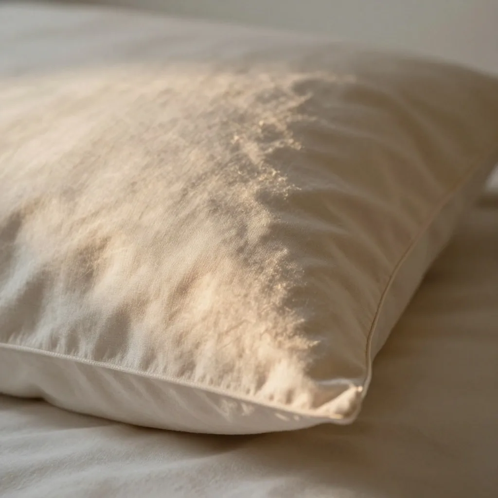 Close-up of a linen pillowcase in soft light