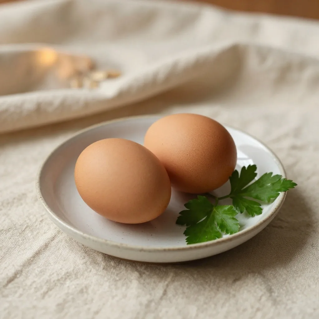 Plate with eggs on a linen cloth